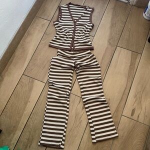 Brown and White Top and Pant Set